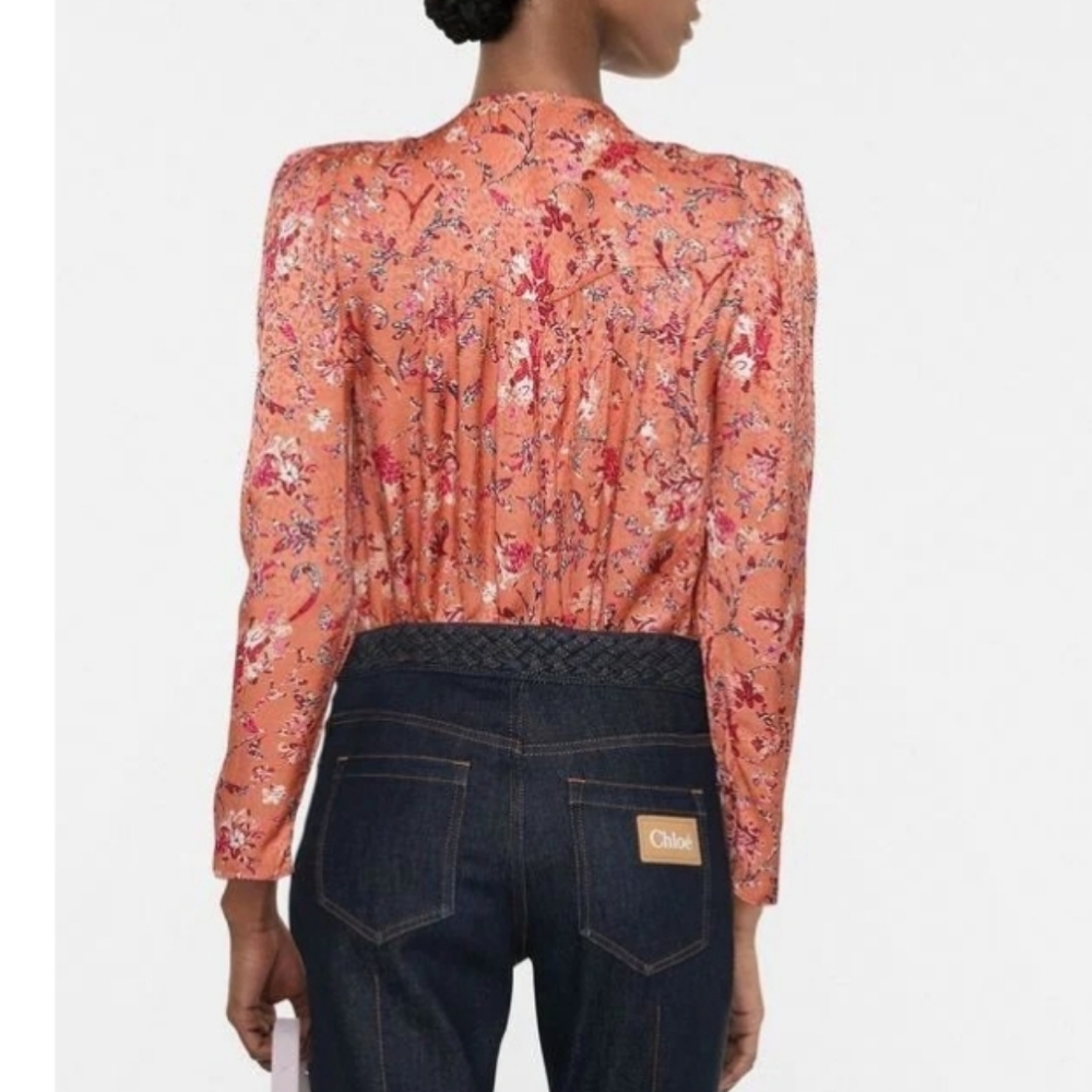 Isabel Marant Etoile Benson Long Sleeve Floral Top in Papaya - Picture 4 of 14